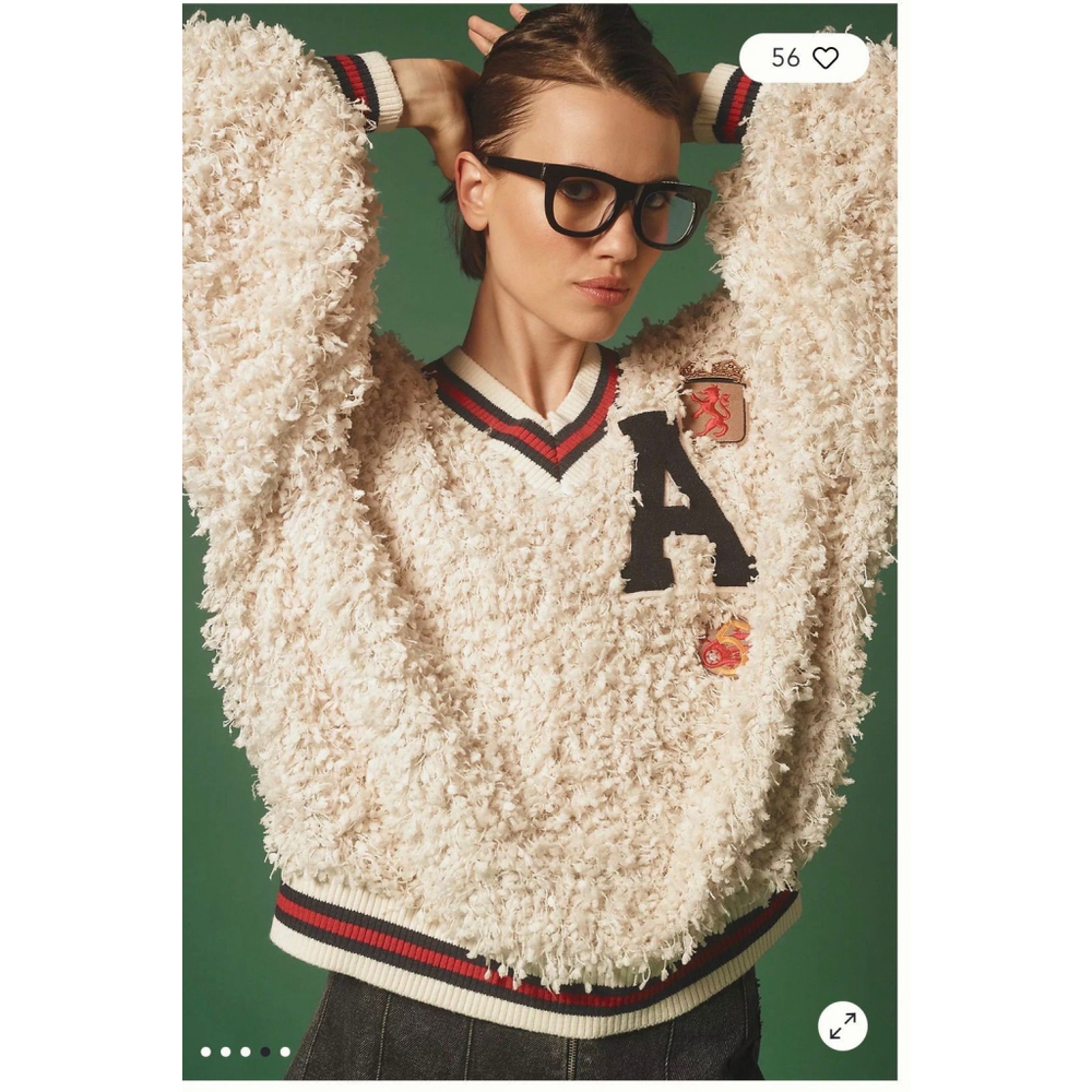 Eva Franco Varsity Pullover Sweatshirt $138 retail Size XS Petite oversized